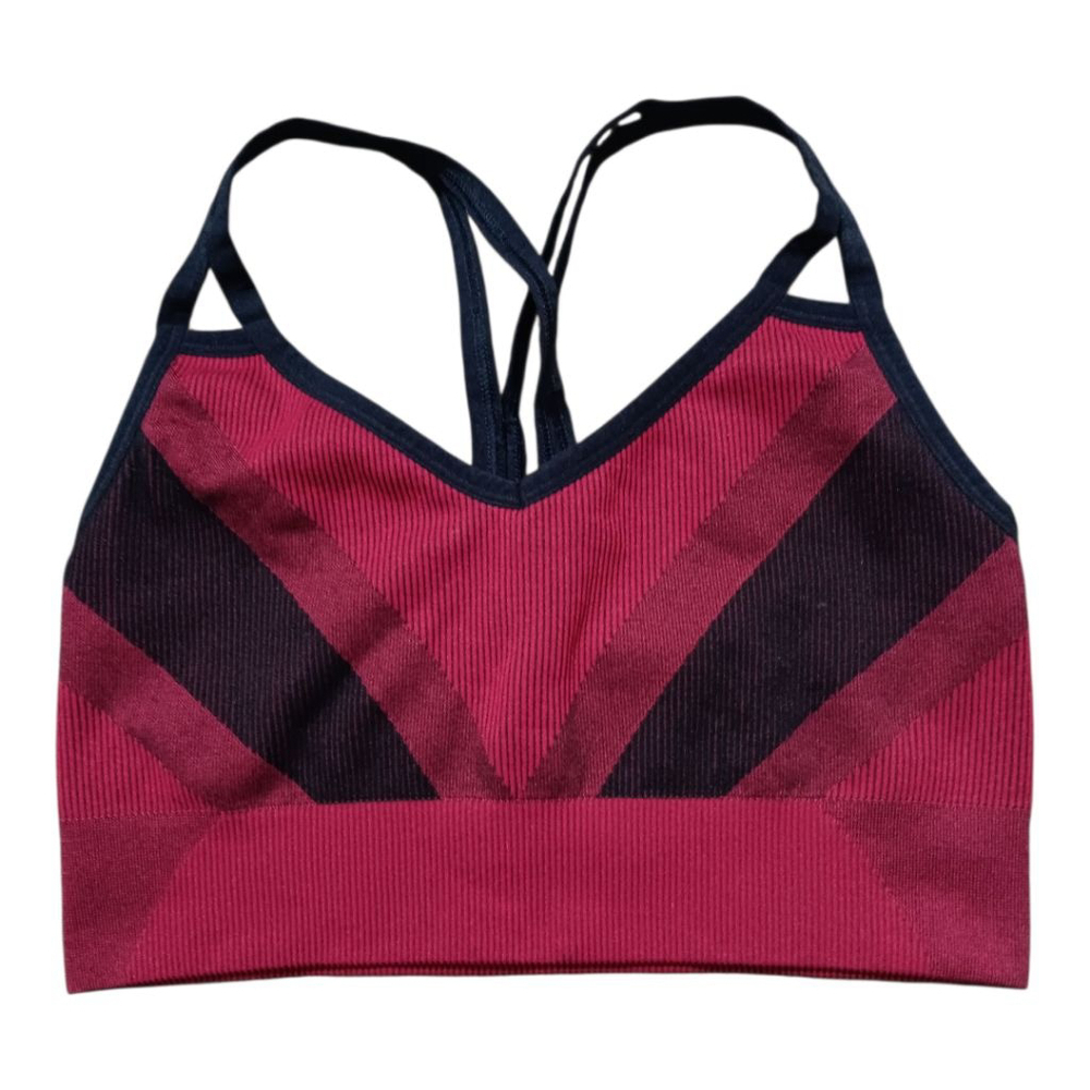 All in Motion Criss-Cross Back Retro Design Sports Bra in Red & Black